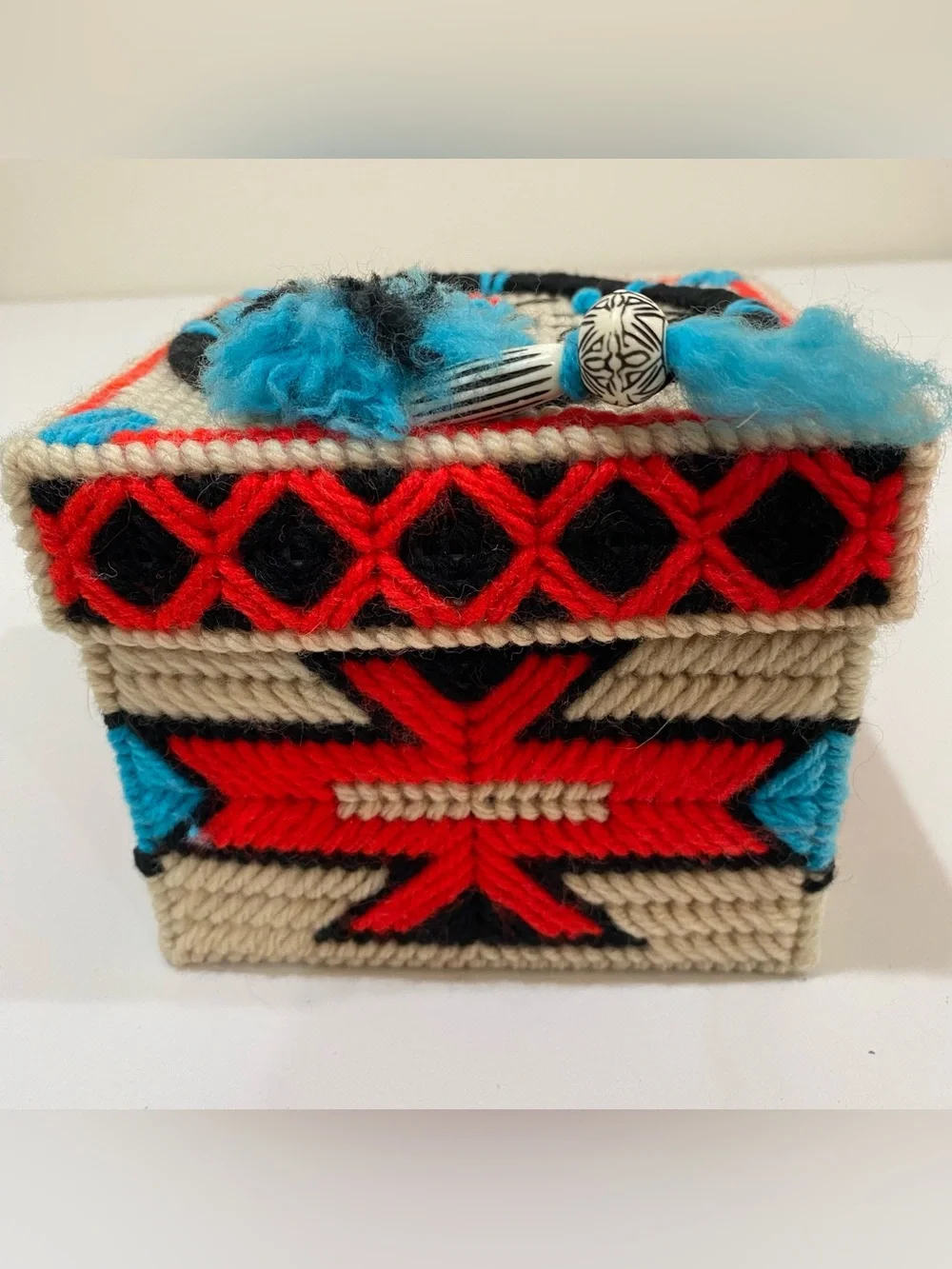 Vintage Southwestern Dream Catcher Finished Plastic Canvas Square Box Cover